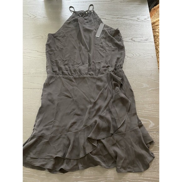 NWT KRISA Asymmetrical Ruffle Halter Dress in‎ Black Size L Retail $264 - Picture 1 of 9